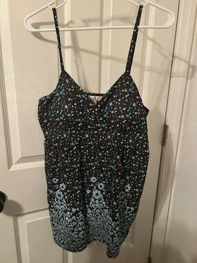 L.E.I. Floral Print Empire Waist Cotton Cami Top Size XL Y2K Black Blue Tank
